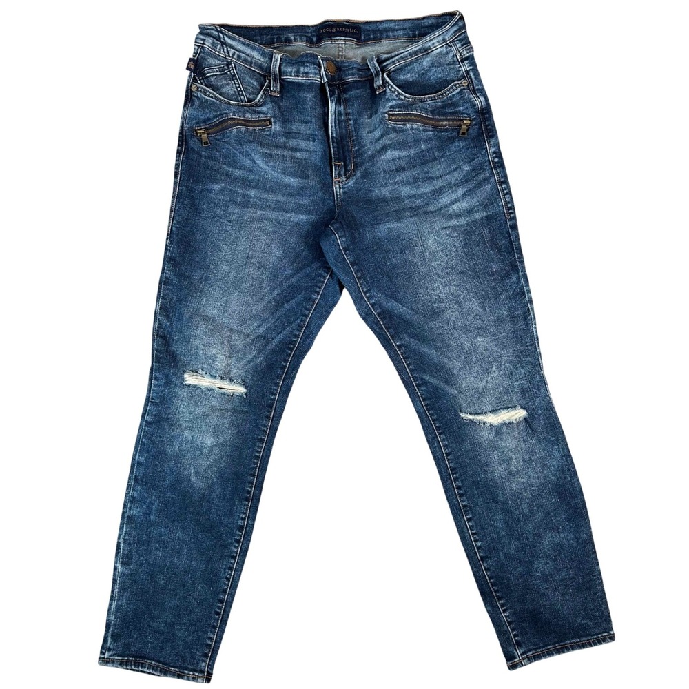 Rock & Republic Womens Kashmir Ankle Blue Distressed Denim Jeans Size 16 M